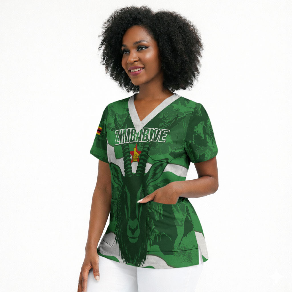 Custom Zimbabwe Rugby 2026 Scrub Top Go Sables Sporty Grunge Style