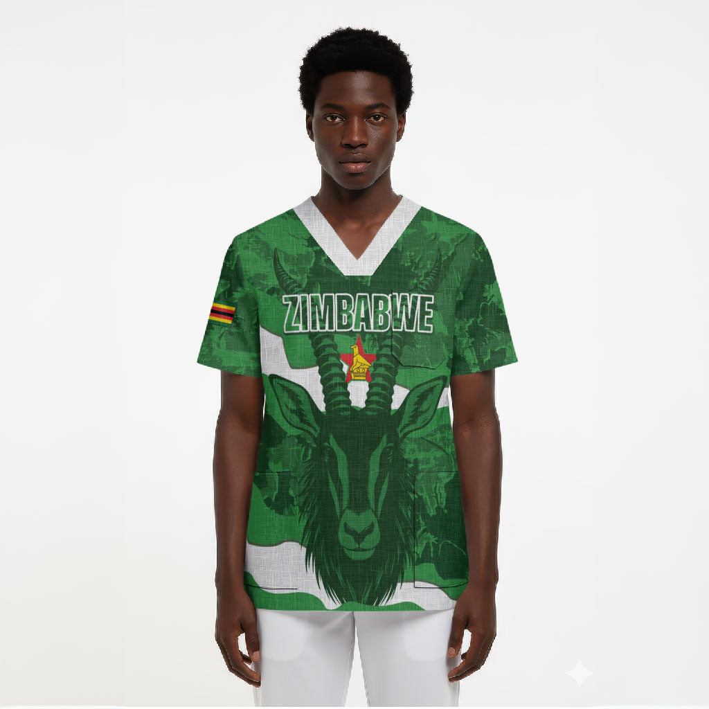 Custom Zimbabwe Rugby 2026 Scrub Top Go Sables Sporty Grunge Style