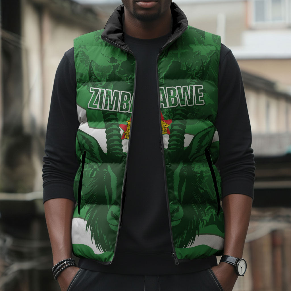 Custom Zimbabwe Rugby 2026 Sleeveless Puffer Jacket Go Sables Sporty Grunge Style