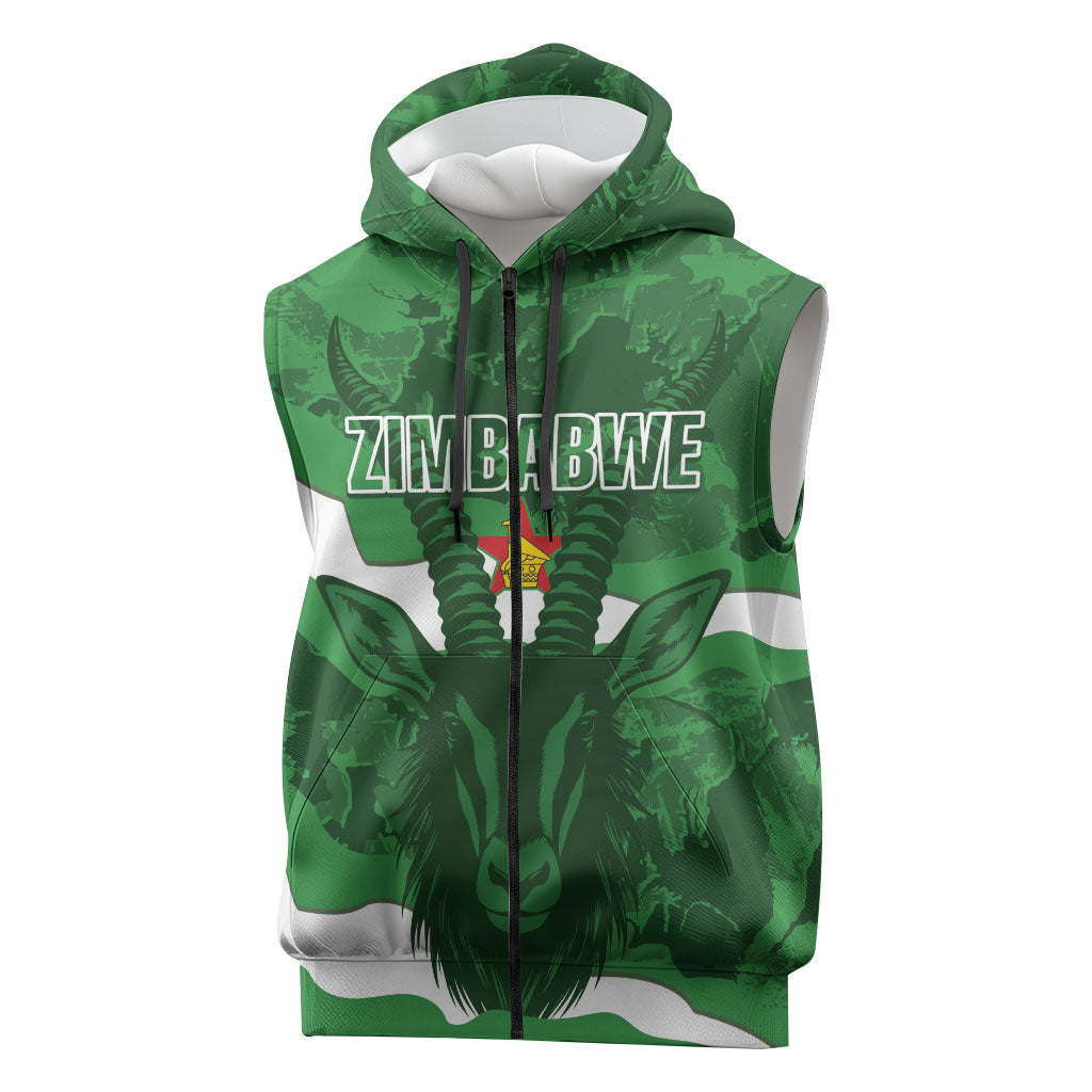 Custom Zimbabwe Rugby 2026 Sleeveless Zip Hoodie Go Sables Sporty Grunge Style
