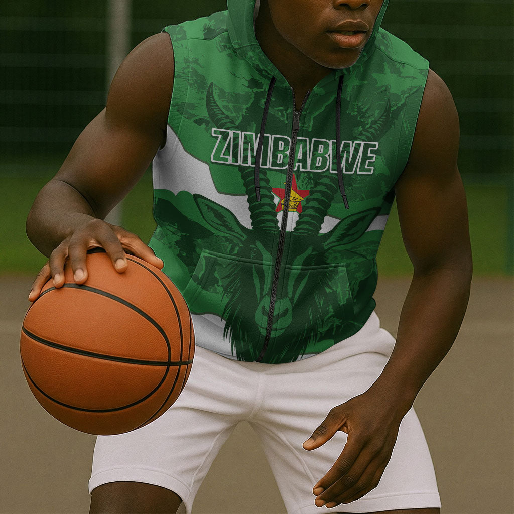 Custom Zimbabwe Rugby 2026 Sleeveless Zip Hoodie Go Sables Sporty Grunge Style