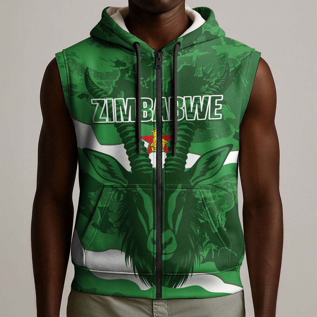 Custom Zimbabwe Rugby 2026 Sleeveless Zip Hoodie Go Sables Sporty Grunge Style