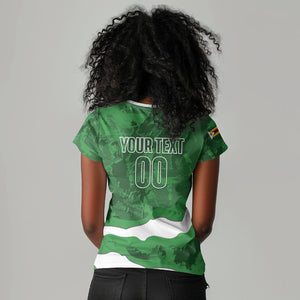 Custom Zimbabwe Rugby 2026 Women V-Neck T-Shirt Go Sables Sporty Grunge Style