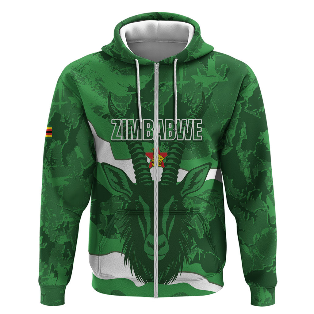 Custom Zimbabwe Rugby 2026 Zip Hoodie Go Sables Sporty Grunge Style
