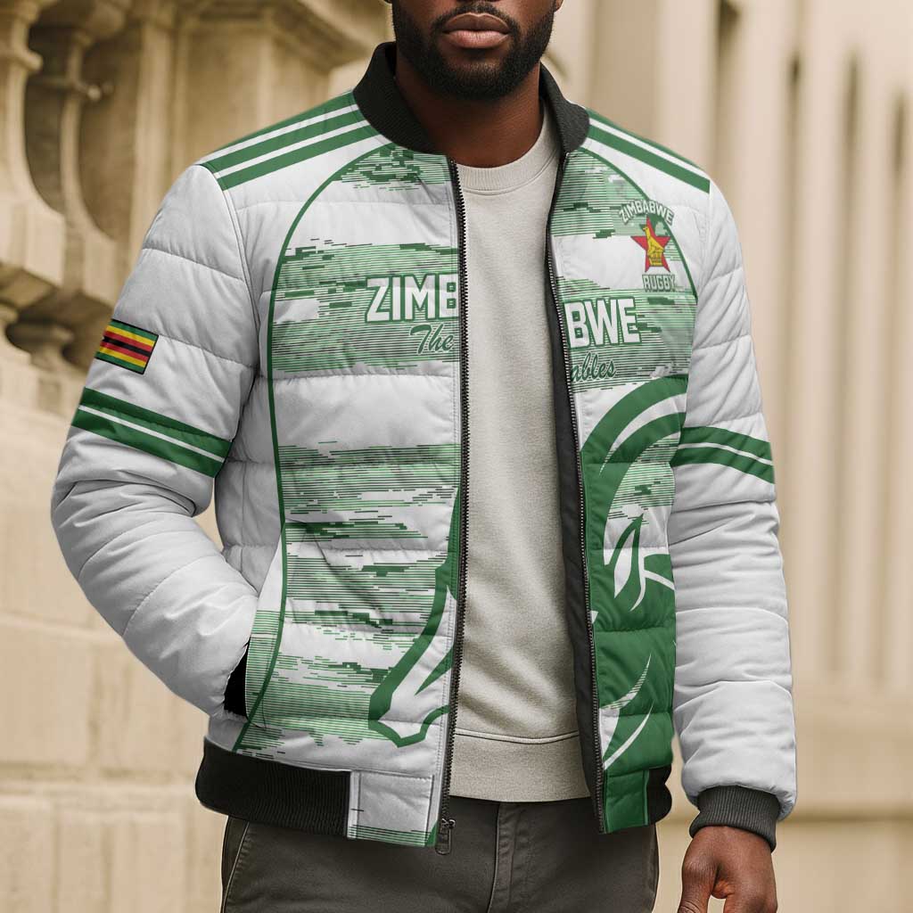 Zimbabwe Rugby Custom Bomber Puffer Jacket Come On Sables White Version