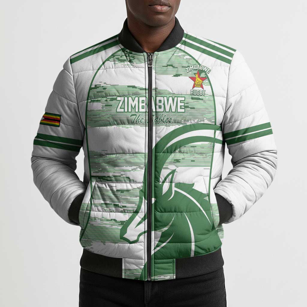 Zimbabwe Rugby Custom Bomber Puffer Jacket Come On Sables White Version
