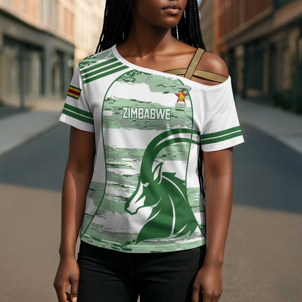 Zimbabwe Rugby Custom Cross Shoulder Shirt Come On Sables White Version