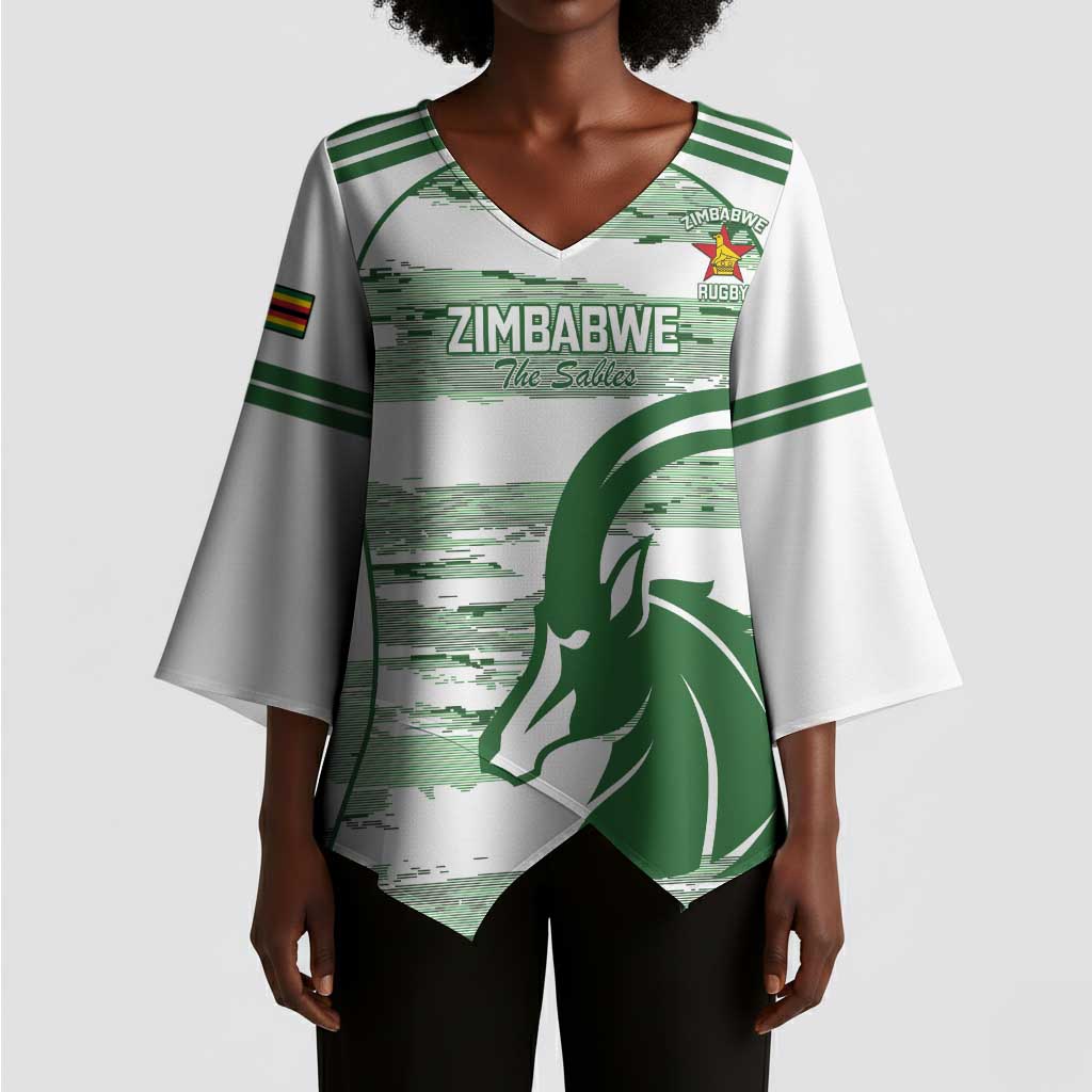 Zimbabwe Rugby Custom Kimono Sleeve Blouse Come On Sables White Version