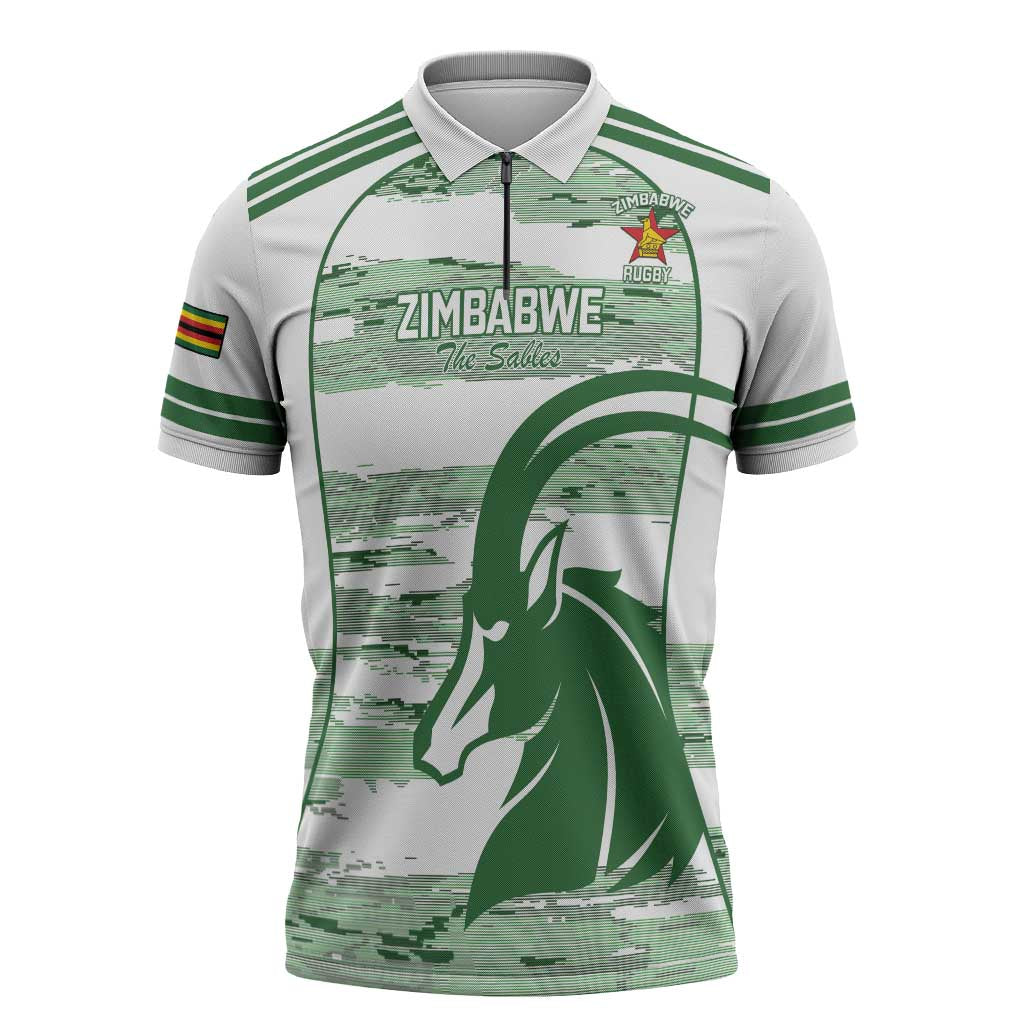 Zimbabwe Rugby Custom Zipper Polo Shirt Come On Sables White Version