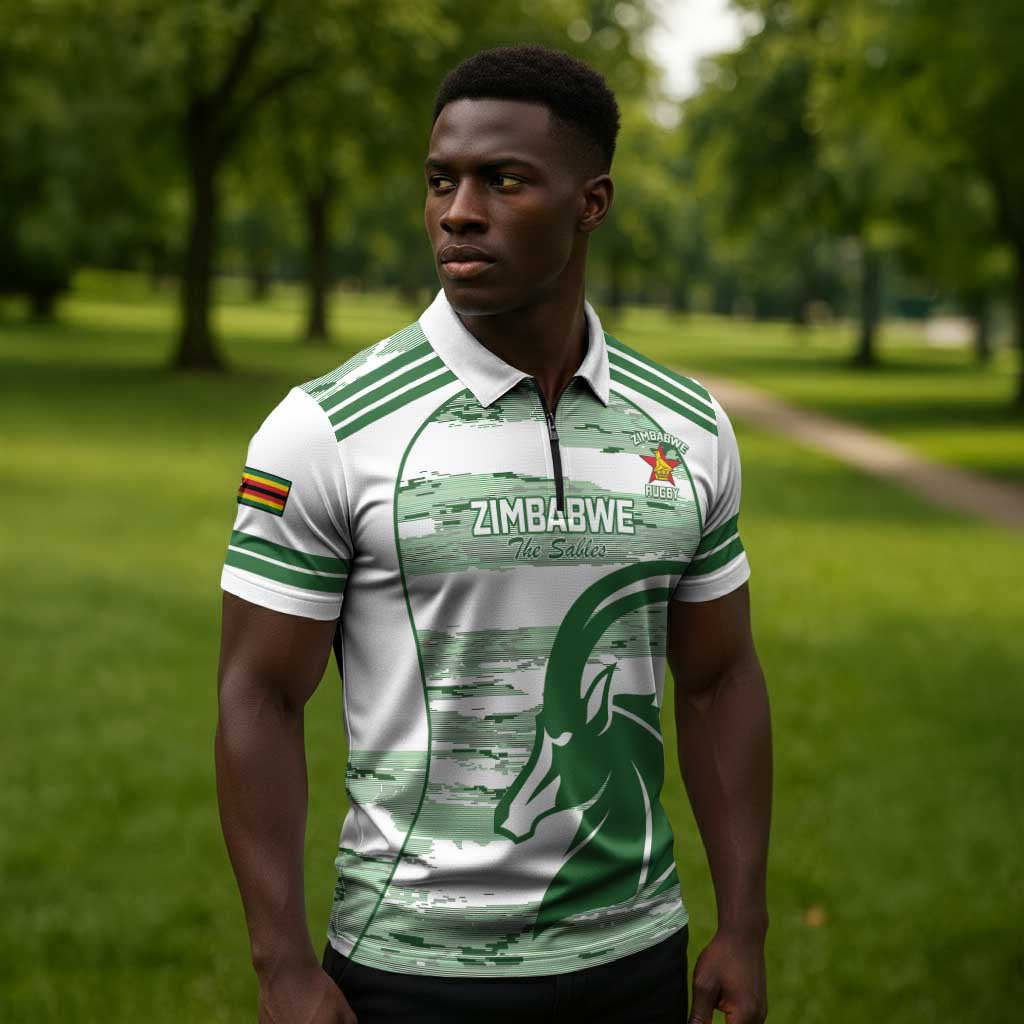 Zimbabwe Rugby Custom Zipper Polo Shirt Come On Sables White Version