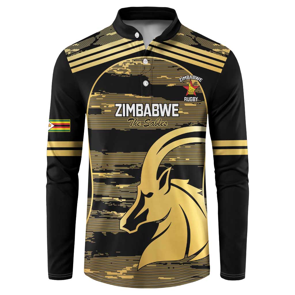 Zimbabwe Rugby Custom Button Sweatshirt Come On Sables Gold Black Version