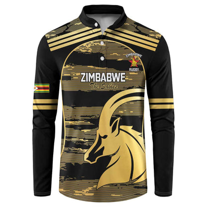 Zimbabwe Rugby Custom Button Sweatshirt Come On Sables Gold Black Version