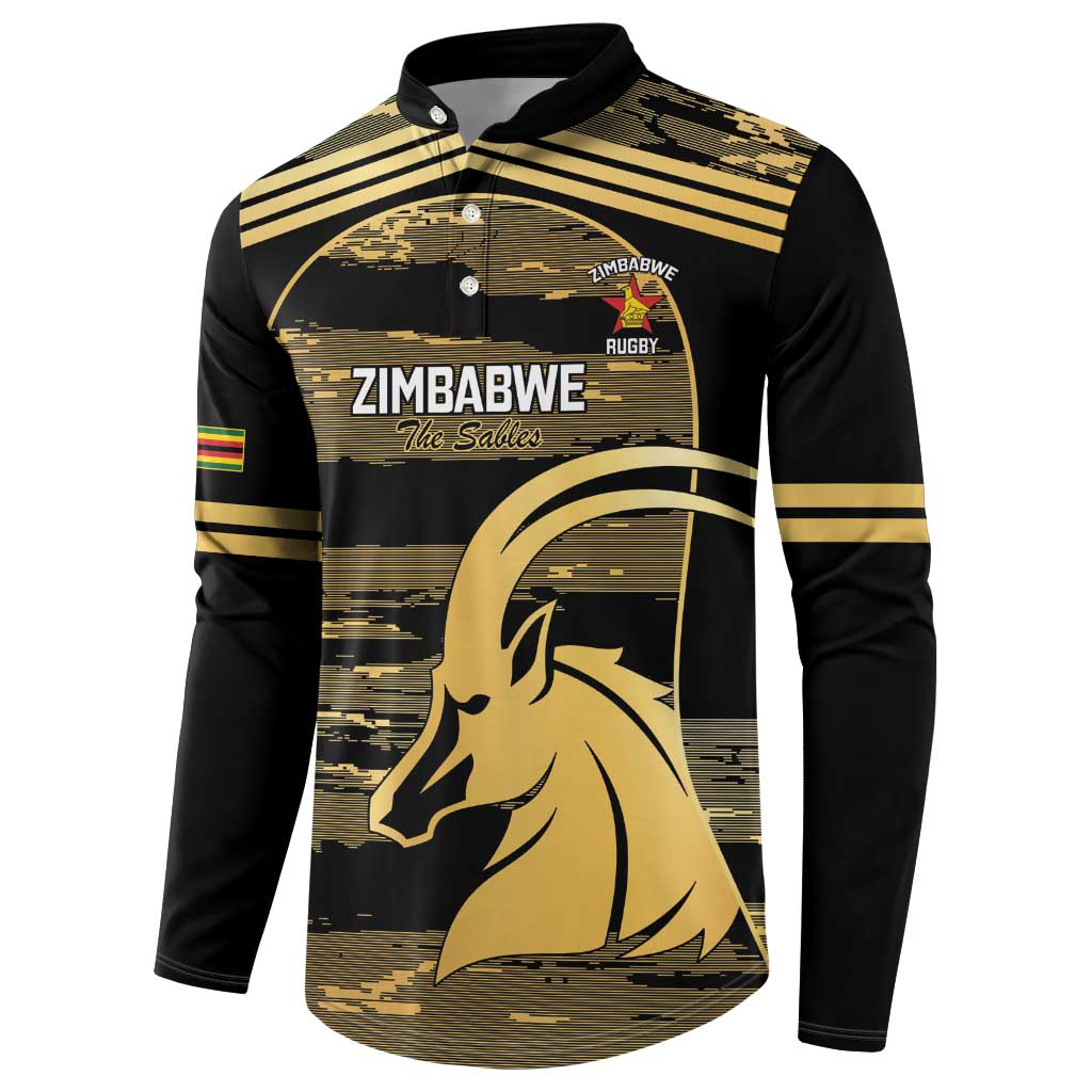 Zimbabwe Rugby Custom Button Sweatshirt Come On Sables Gold Black Version