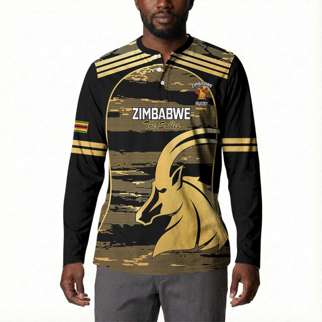 Zimbabwe Rugby Custom Button Sweatshirt Come On Sables Gold Black Version