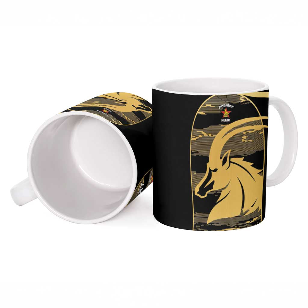 Zimbabwe Rugby Custom Ceramic Mug Come On Sables Gold Black Version