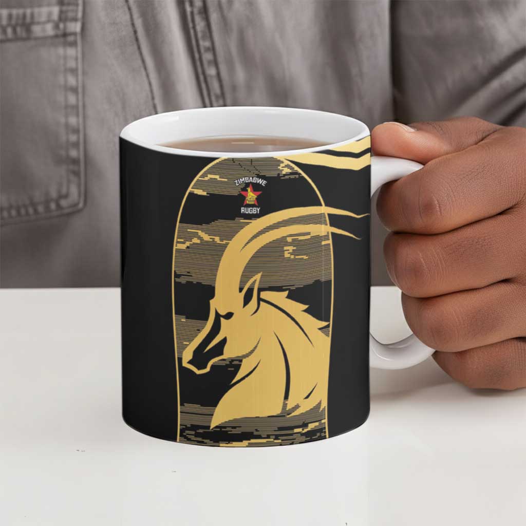 Zimbabwe Rugby Custom Ceramic Mug Come On Sables Gold Black Version