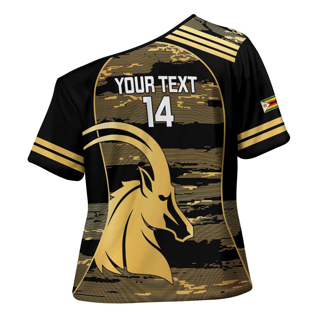 Zimbabwe Rugby Custom Cross Shoulder Shirt Come On Sables Gold Black Version