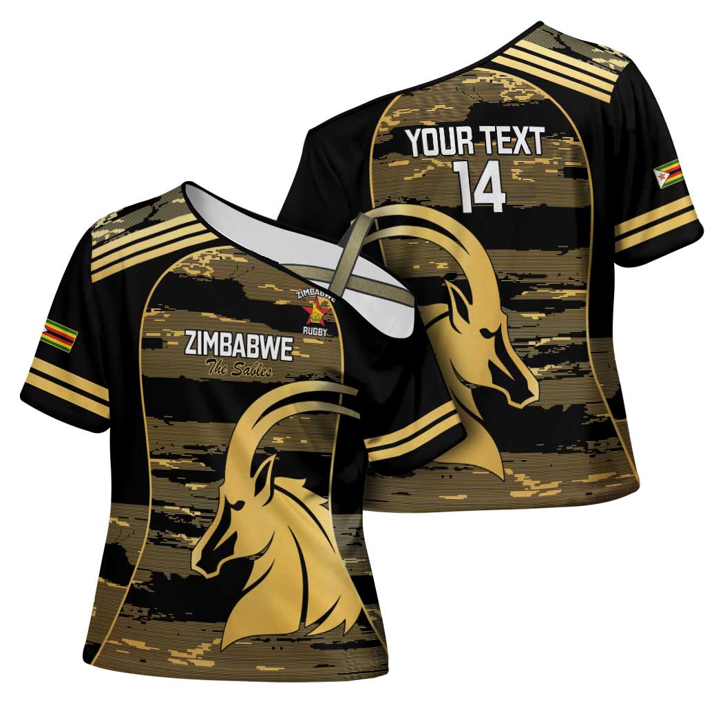 Zimbabwe Rugby Custom Cross Shoulder Shirt Come On Sables Gold Black Version