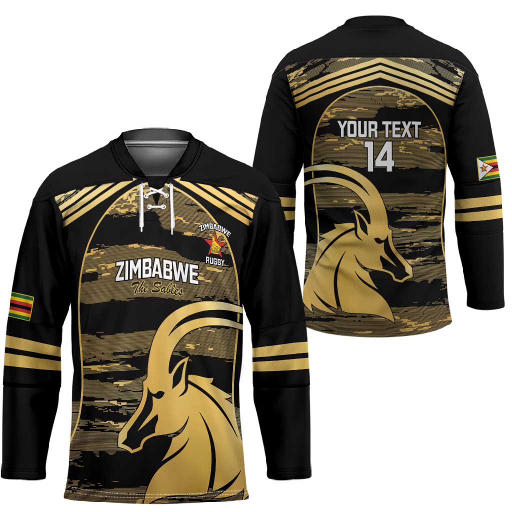 Zimbabwe Rugby Custom Hockey Jersey Come On Sables Gold Black Version