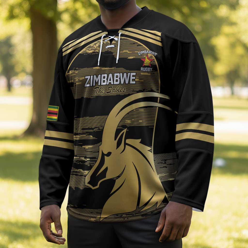 Zimbabwe Rugby Custom Hockey Jersey Come On Sables Gold Black Version