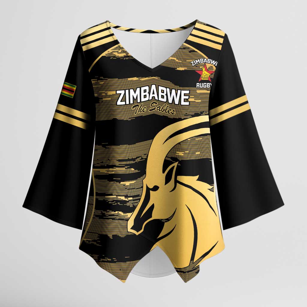 Zimbabwe Rugby Custom Kimono Sleeve Blouse Come On Sables Gold Black Version