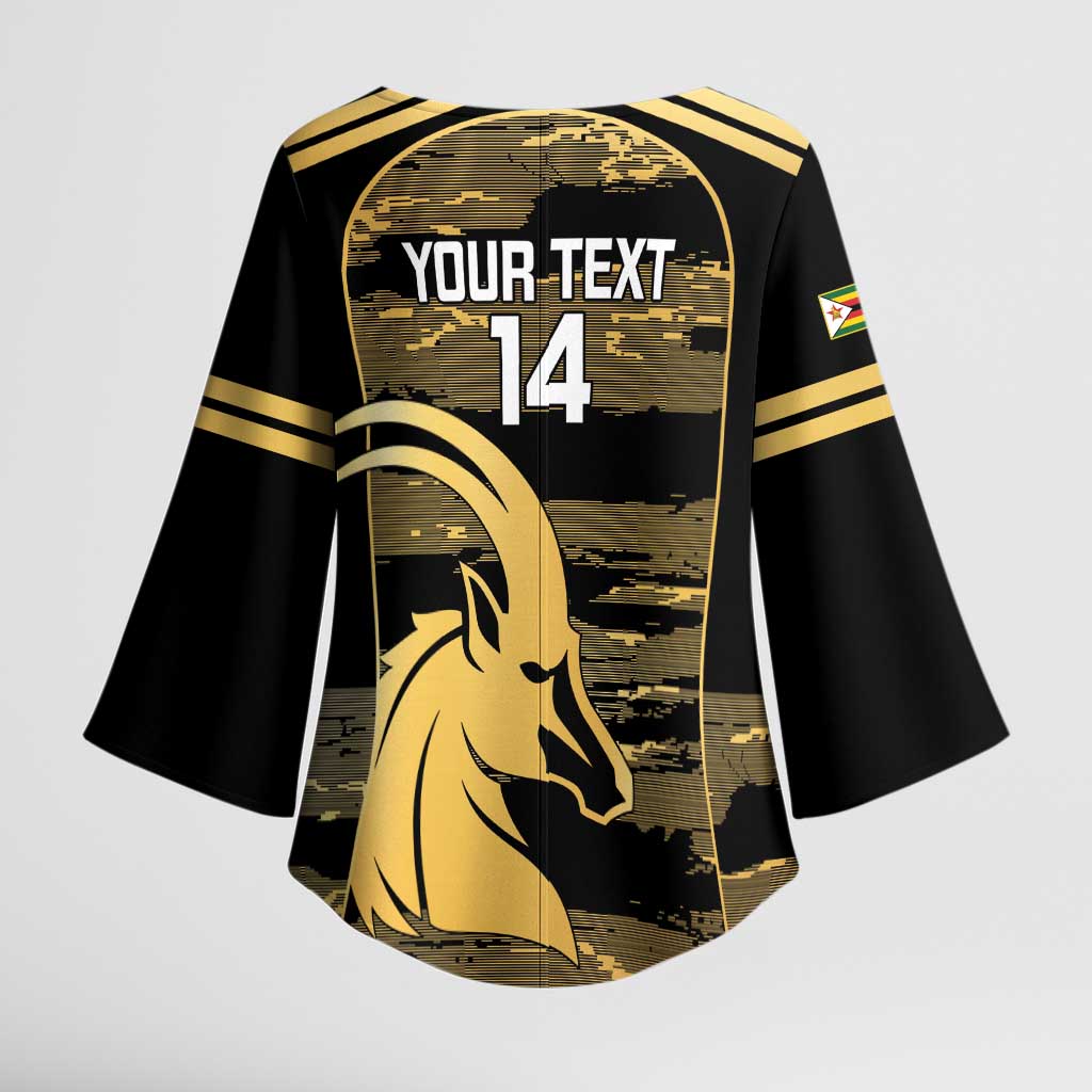 Zimbabwe Rugby Custom Kimono Sleeve Blouse Come On Sables Gold Black Version