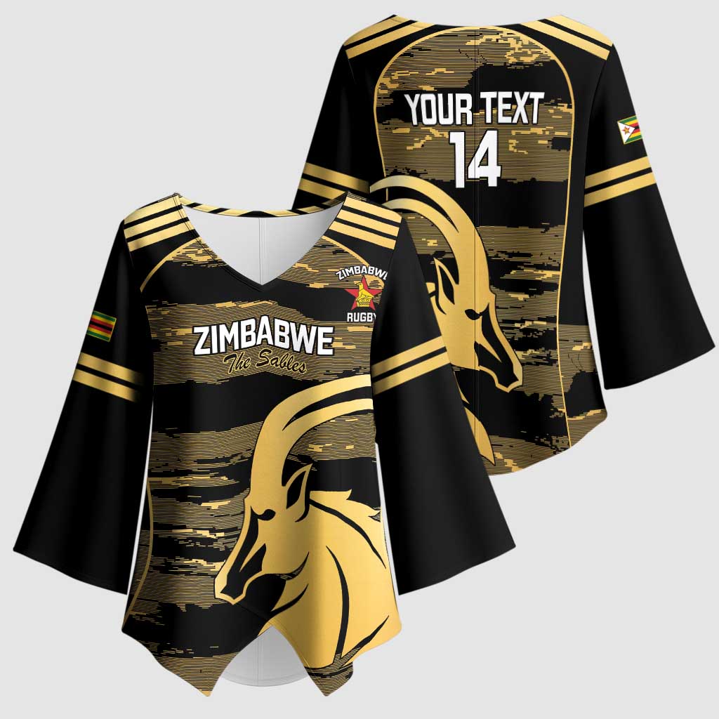 Zimbabwe Rugby Custom Kimono Sleeve Blouse Come On Sables Gold Black Version