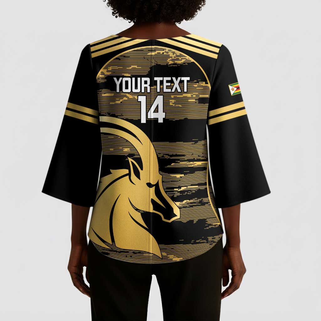 Zimbabwe Rugby Custom Kimono Sleeve Blouse Come On Sables Gold Black Version