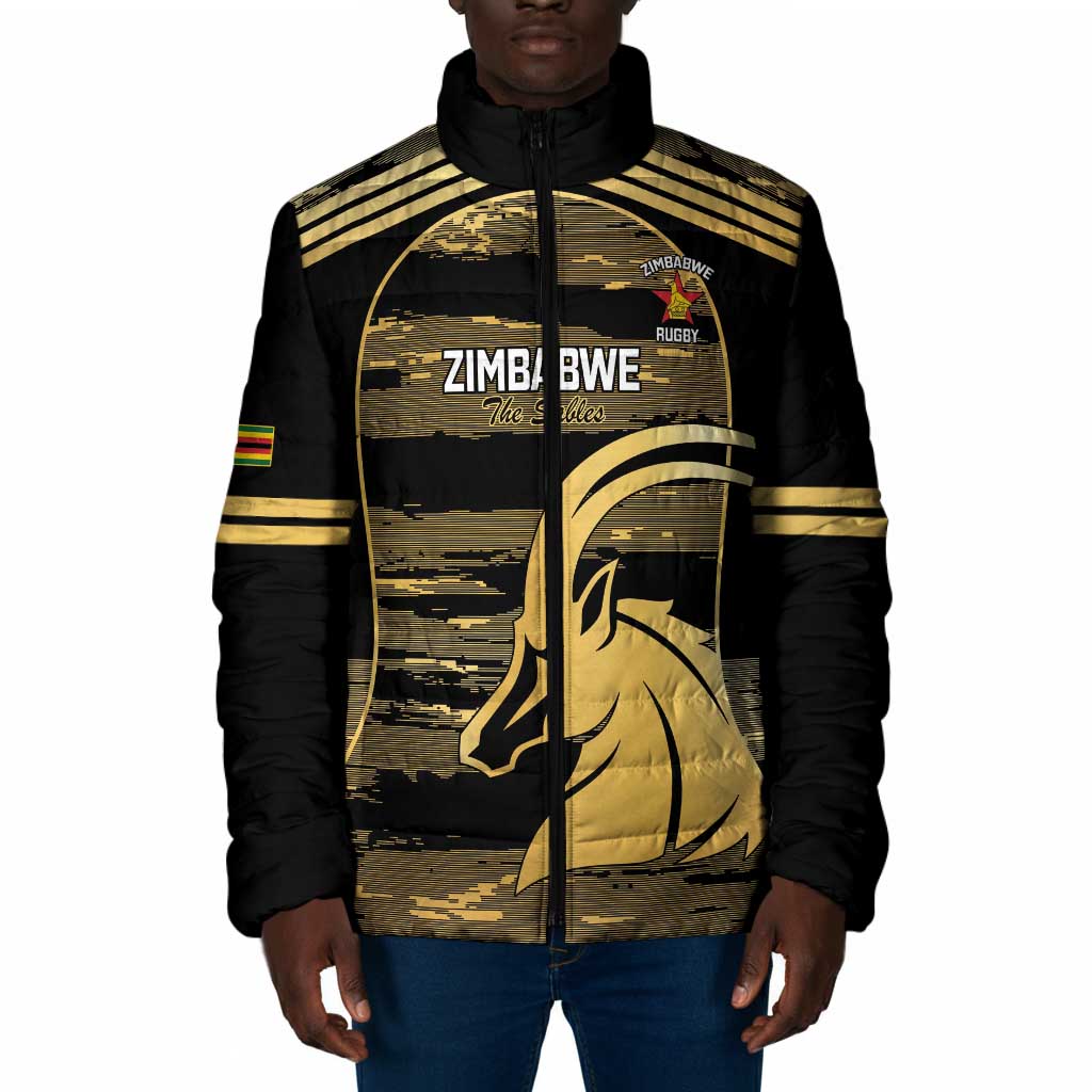Zimbabwe Rugby Custom Padded Jacket Come On Sables Gold Black Version