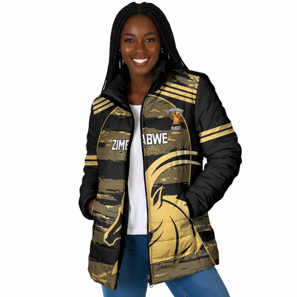 Zimbabwe Rugby Custom Padded Jacket Come On Sables Gold Black Version