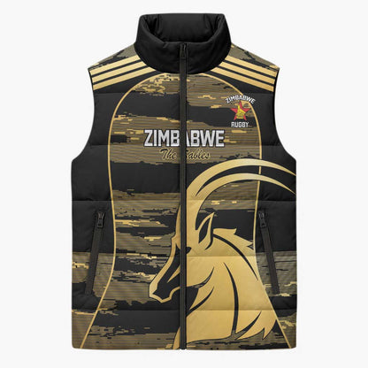 Zimbabwe Rugby Custom Sleeveless Puffer Jacket Come On Sables Gold Black Version