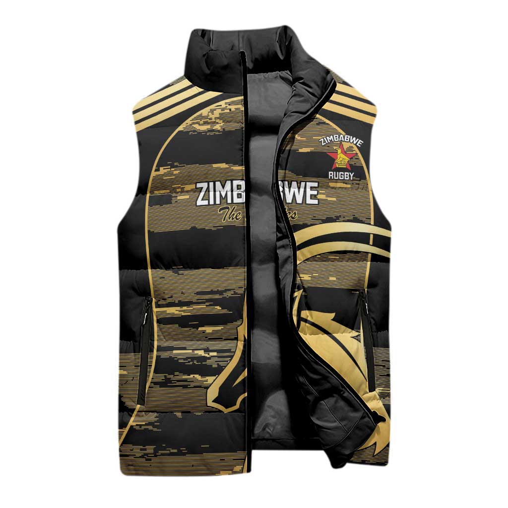 Zimbabwe Rugby Custom Sleeveless Puffer Jacket Come On Sables Gold Black Version