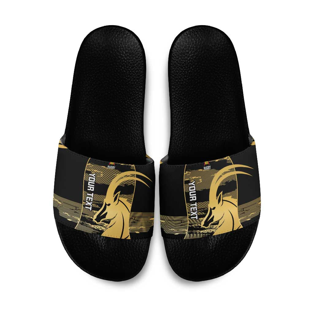 Zimbabwe Rugby Custom Slide Sandals Come On Sables Gold Black Version