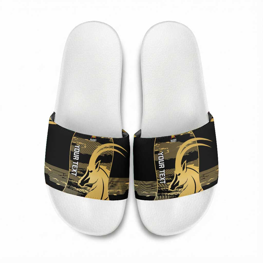 Zimbabwe Rugby Custom Slide Sandals Come On Sables Gold Black Version