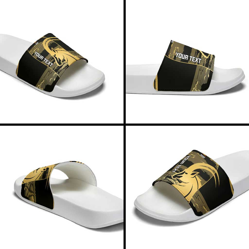 Zimbabwe Rugby Custom Slide Sandals Come On Sables Gold Black Version