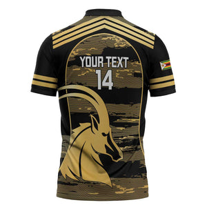 Zimbabwe Rugby Custom Zipper Polo Shirt Come On Sables Gold Black Version