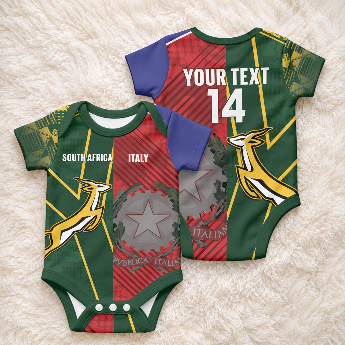 South Africa and Italy Rugby Custom Baby Onesie Springboks Gli Azzurri Together