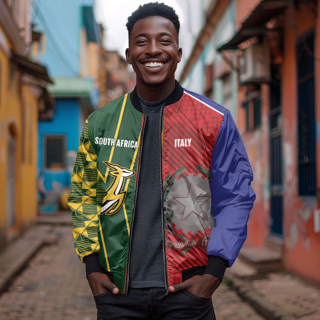 South Africa and Italy Rugby Custom Bomber Jacket Springboks Gli Azzurri Together