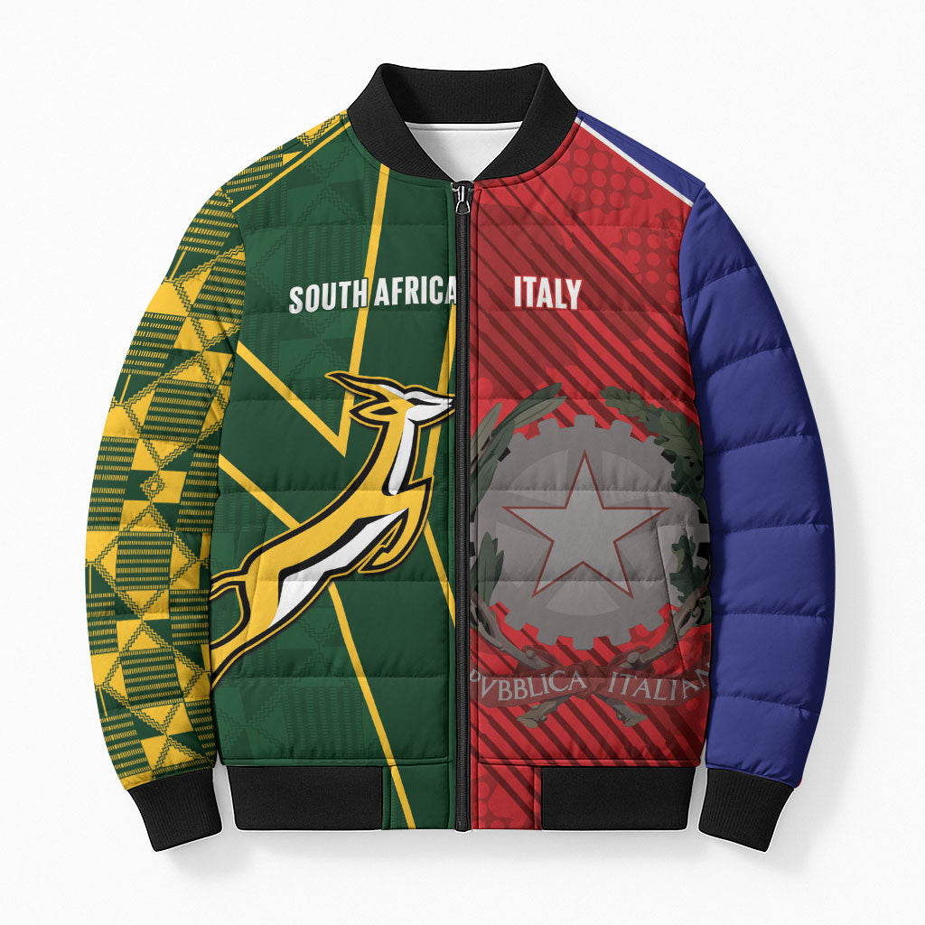 South Africa and Italy Rugby Custom Bomber Puffer Jacket Springboks Gli Azzurri Together