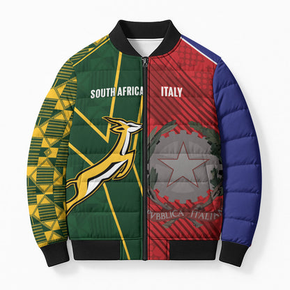 South Africa and Italy Rugby Custom Bomber Puffer Jacket Springboks Gli Azzurri Together