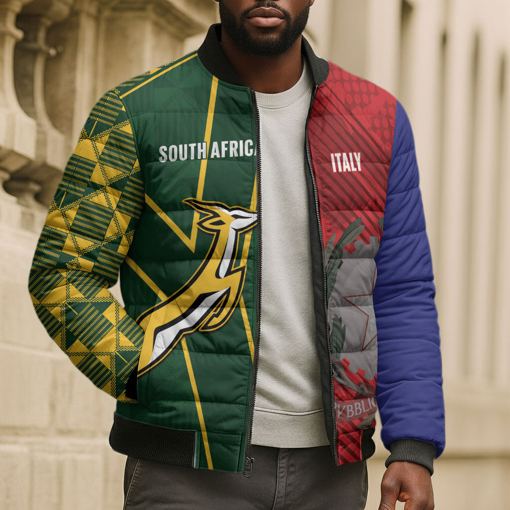 South Africa and Italy Rugby Custom Bomber Puffer Jacket Springboks Gli Azzurri Together