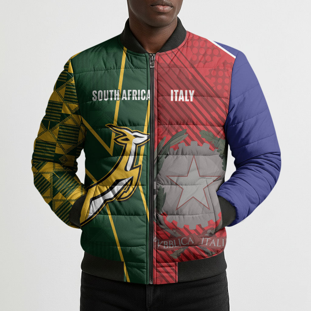 South Africa and Italy Rugby Custom Bomber Puffer Jacket Springboks Gli Azzurri Together