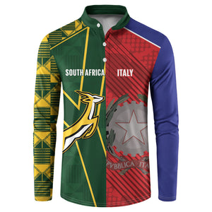 South Africa and Italy Rugby Custom Button Sweatshirt Springboks Gli Azzurri Together