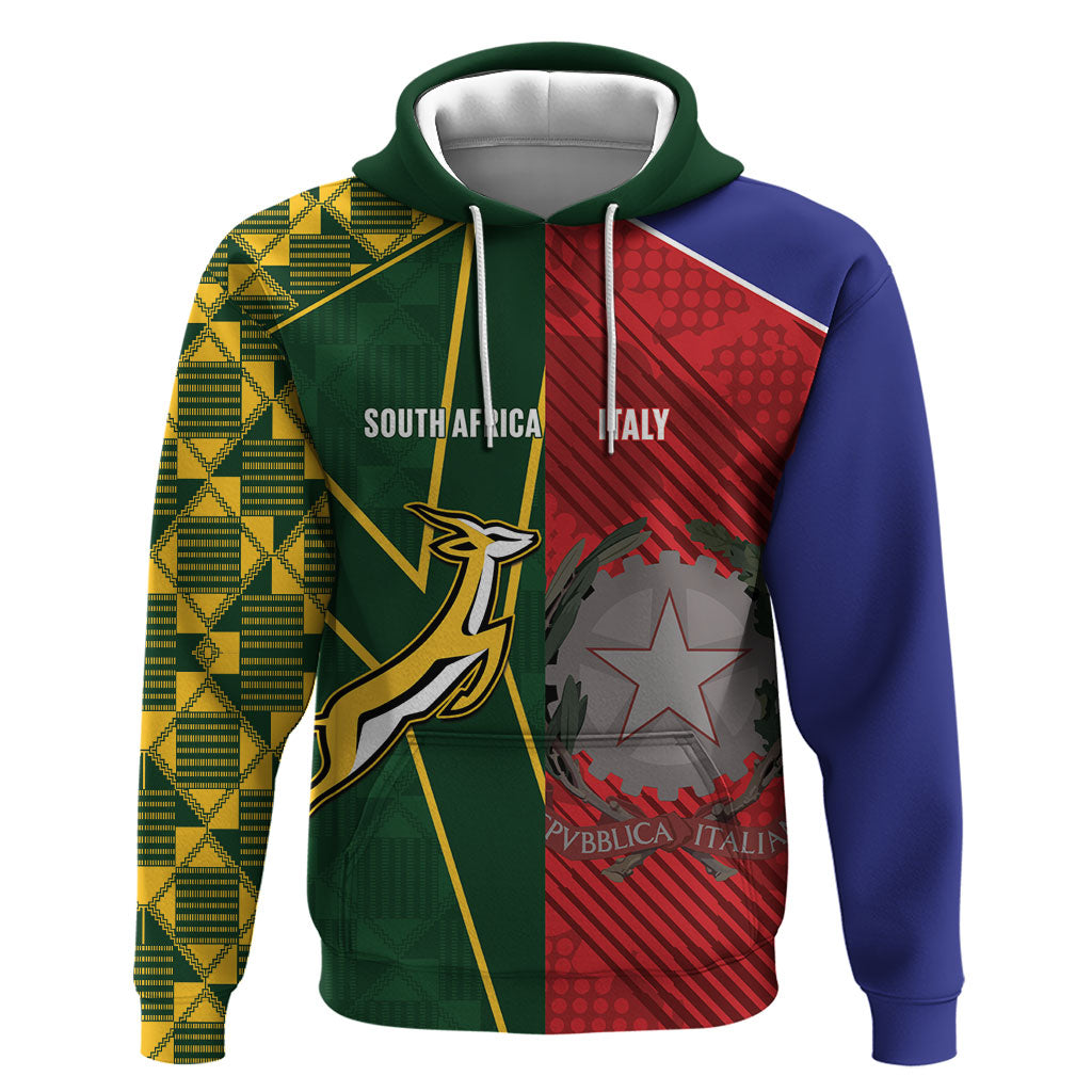 South Africa and Italy Rugby Custom Hoodie Springboks Gli Azzurri Together