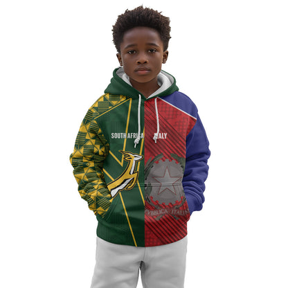 South Africa and Italy Rugby Custom Kid Hoodie Springboks Gli Azzurri Together