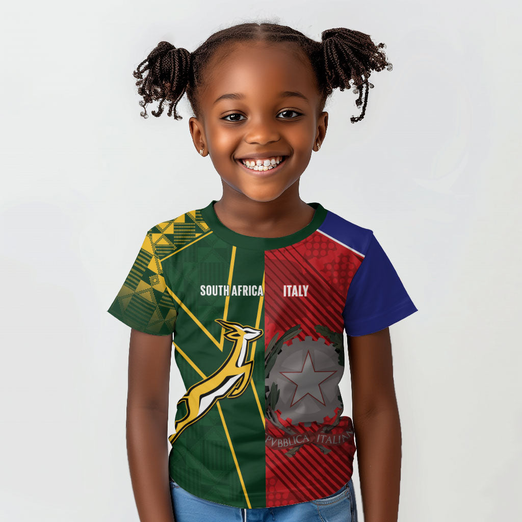 South Africa and Italy Rugby Custom Kid T shirt Springboks Gli Azzurri Together