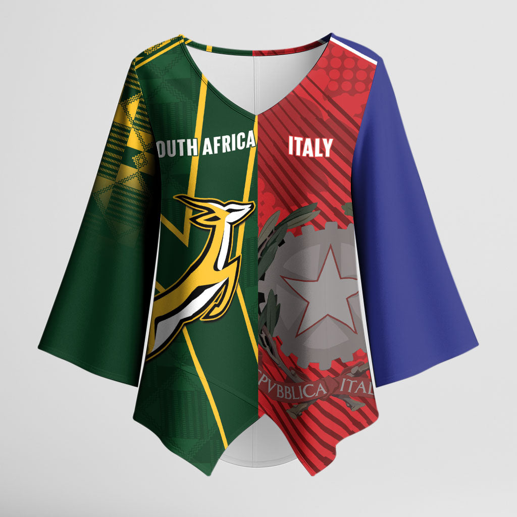 South Africa and Italy Rugby Custom Kimono Sleeve Blouse Springboks Gli Azzurri Together