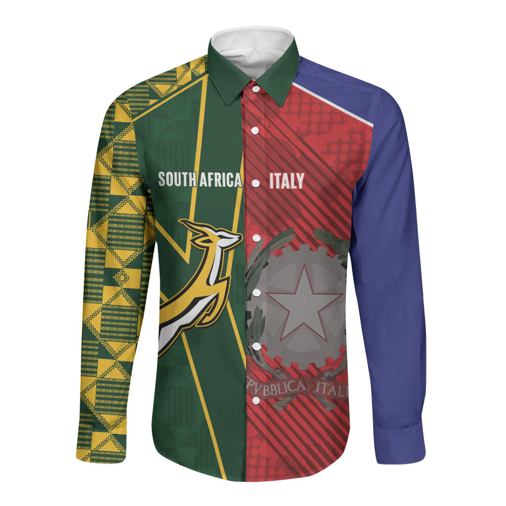 South Africa and Italy Rugby Custom Long Sleeve Button Shirt Springboks Gli Azzurri Together