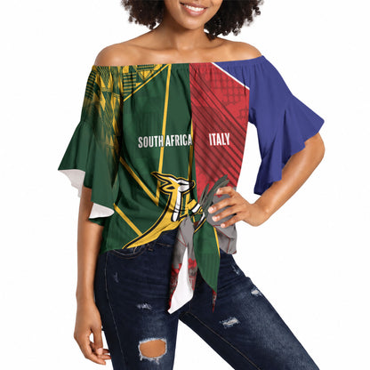 South Africa and Italy Rugby Custom Off Shoulder Wrap Waist Top Springboks Gli Azzurri Together
