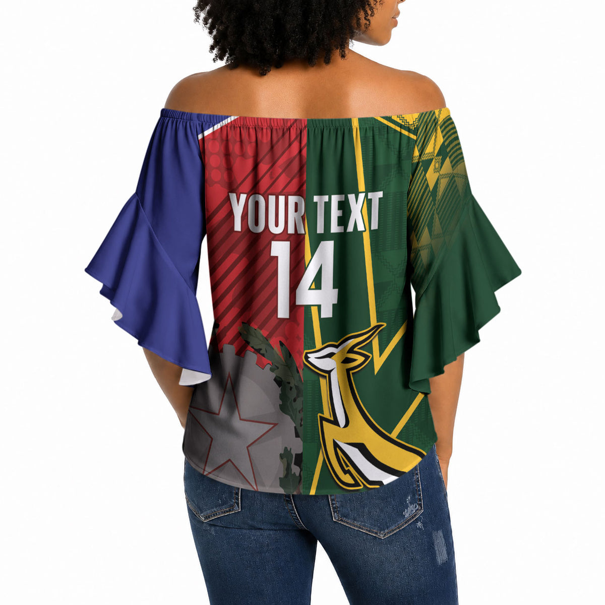 South Africa and Italy Rugby Custom Off Shoulder Wrap Waist Top Springboks Gli Azzurri Together